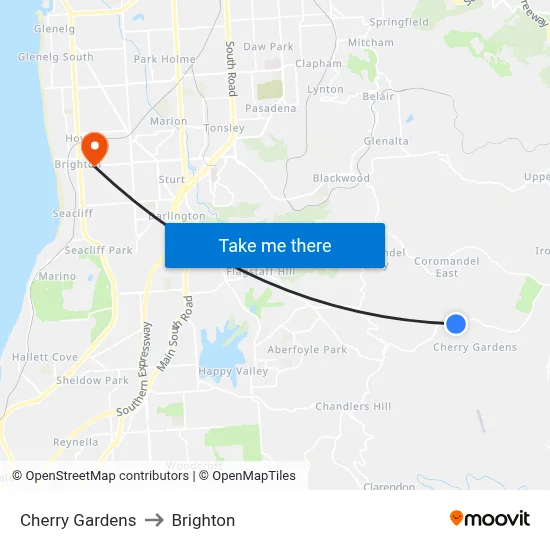 Cherry Gardens to Brighton map
