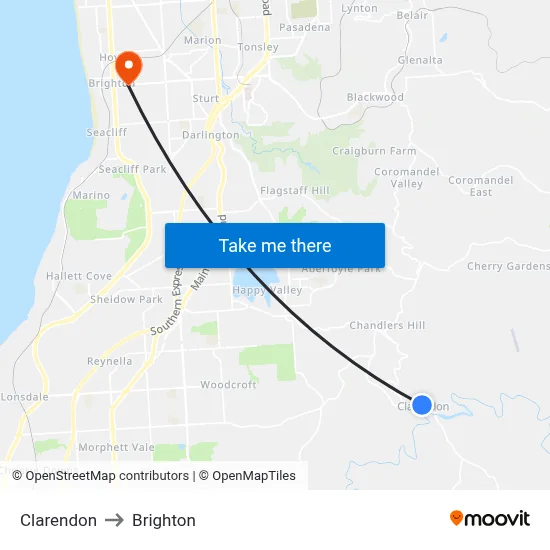 Clarendon to Brighton map