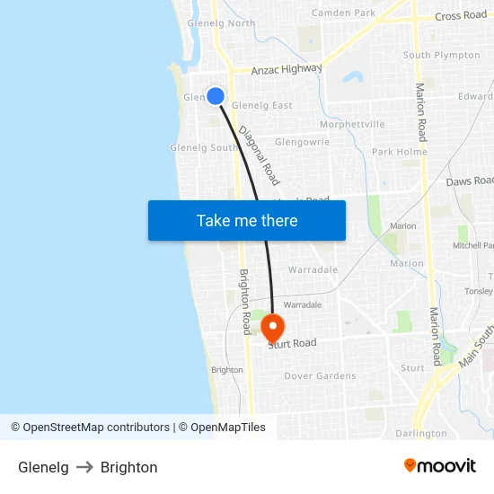 Glenelg to Brighton map