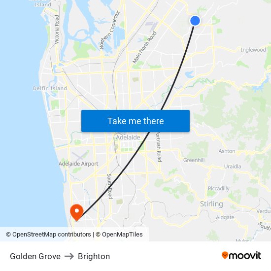 Golden Grove to Brighton map