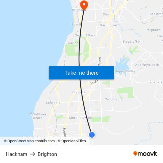 Hackham to Brighton map