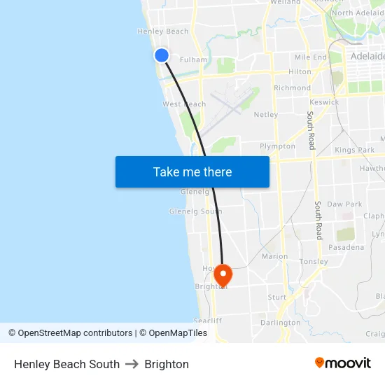 Henley Beach South to Brighton map