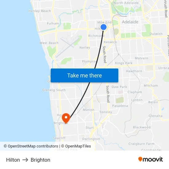 Hilton to Brighton map