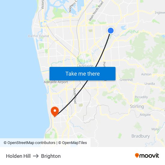 Holden Hill to Brighton map