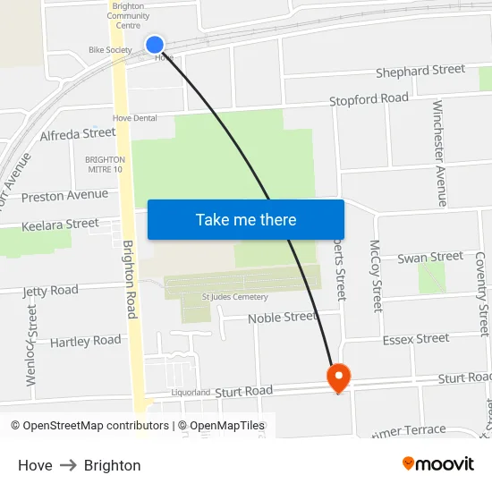Hove to Brighton map