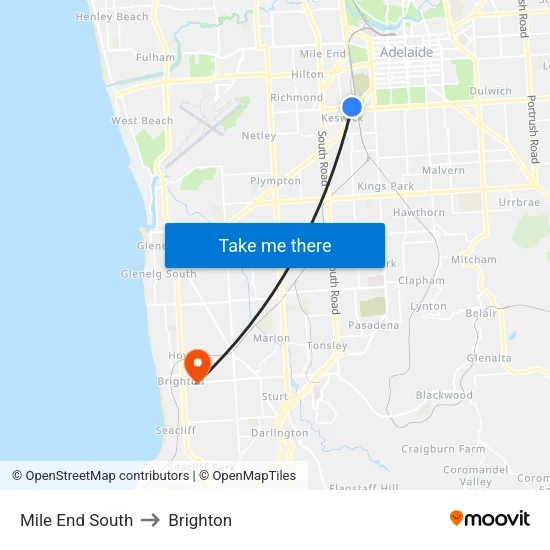 Mile End South to Brighton map