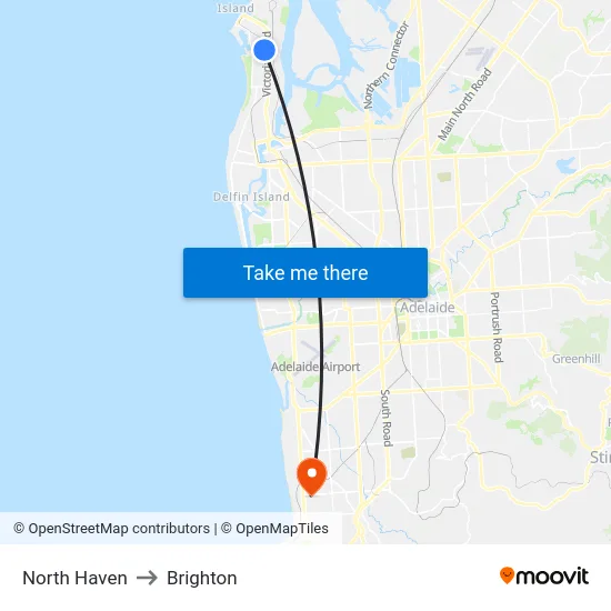 North Haven to Brighton map