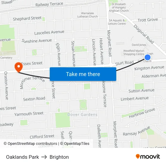 Oaklands Park to Brighton map