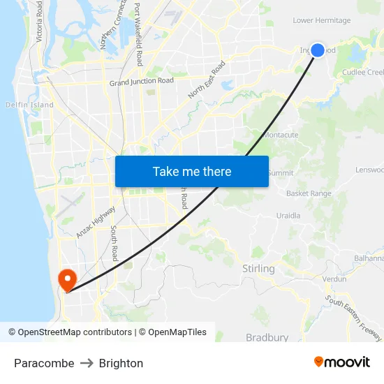 Paracombe to Brighton map