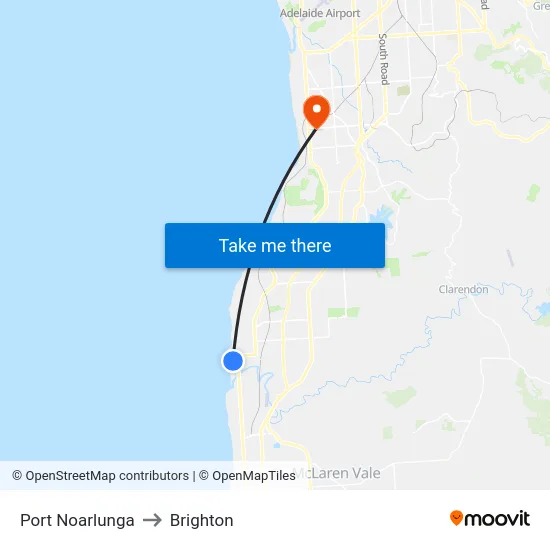 Port Noarlunga to Brighton map