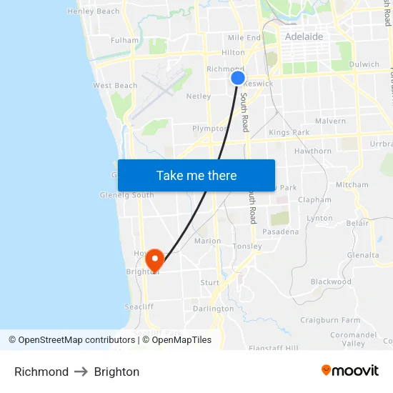 Richmond to Brighton map