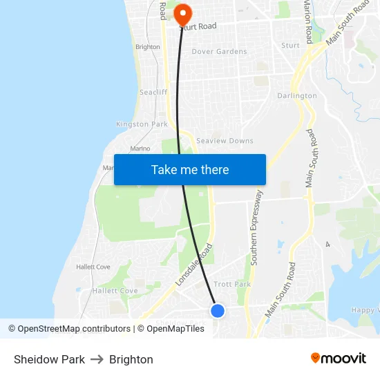 Sheidow Park to Brighton map