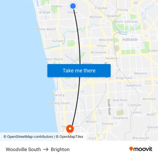 Woodville South to Brighton map