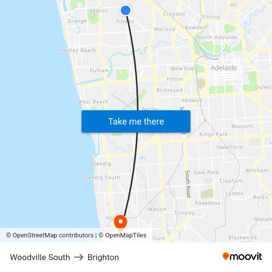Woodville South to Brighton map