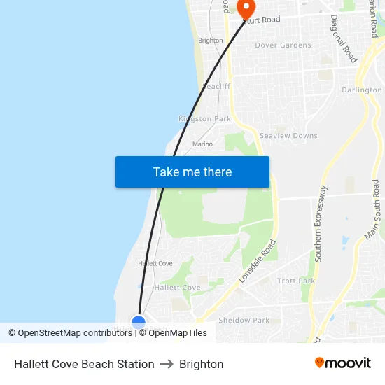 Hallett Cove Beach Station to Brighton map