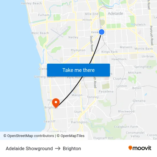 Adelaide Showground to Brighton map