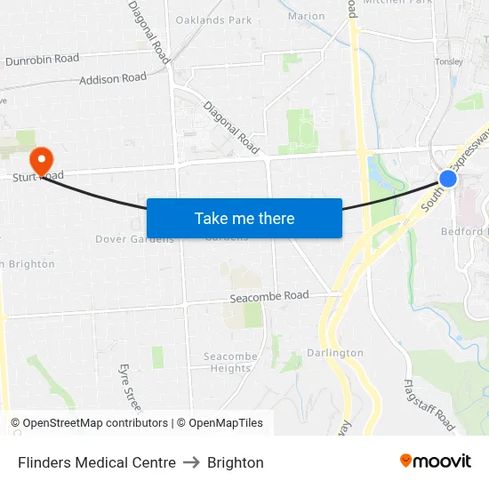 Flinders Medical Centre to Brighton map