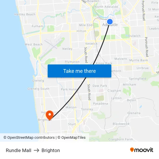 Rundle Mall to Brighton map