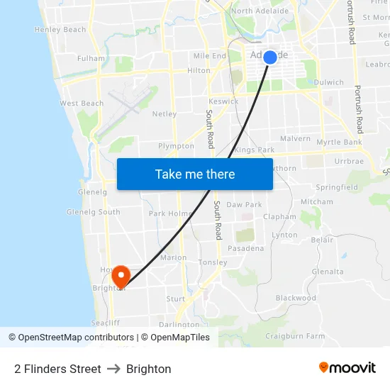 2 Flinders Street to Brighton map