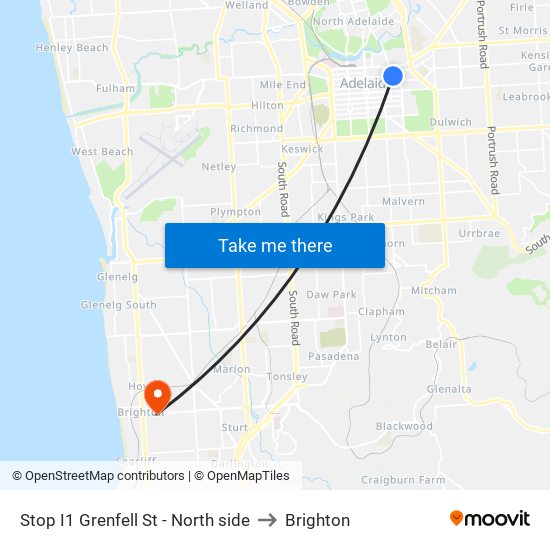 Stop I1 Grenfell St - North side to Brighton map
