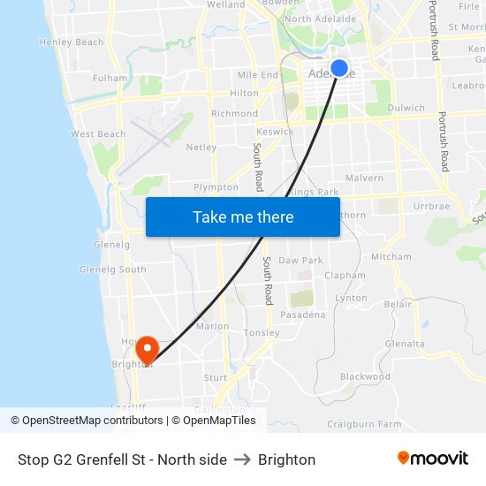 Stop G2 Grenfell St - North side to Brighton map