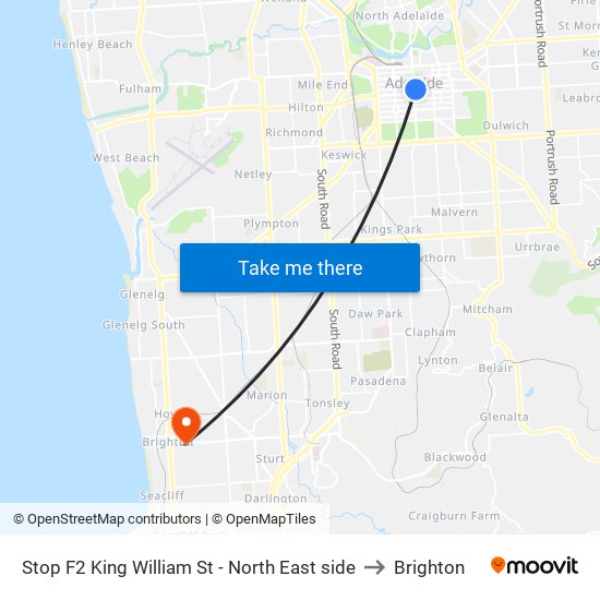 Stop F2 King William St - North East side to Brighton map