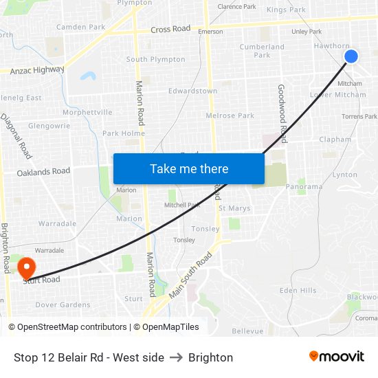 Stop 12 Belair Rd - West side to Brighton map