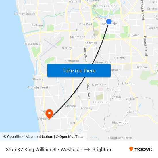 Stop X2 King William St - West side to Brighton map