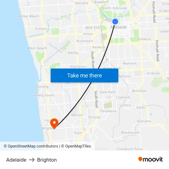 Adelaide to Brighton map