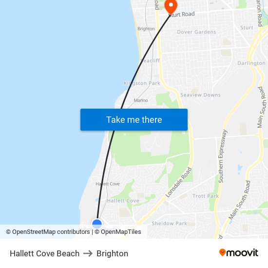 Hallett Cove Beach to Brighton map