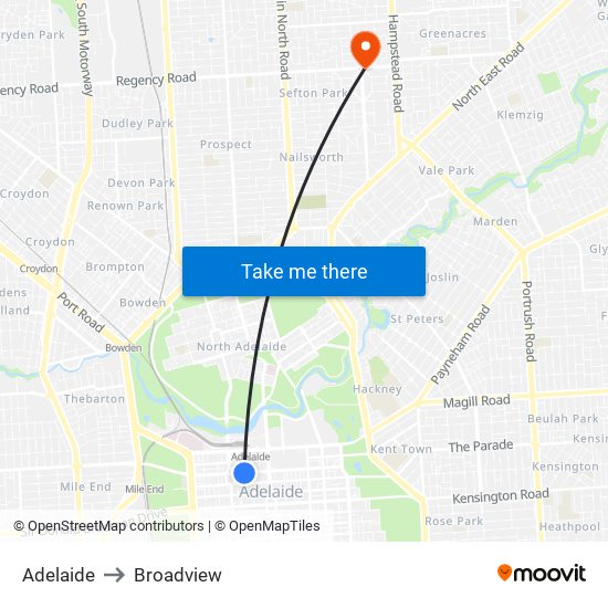 Adelaide to Broadview map