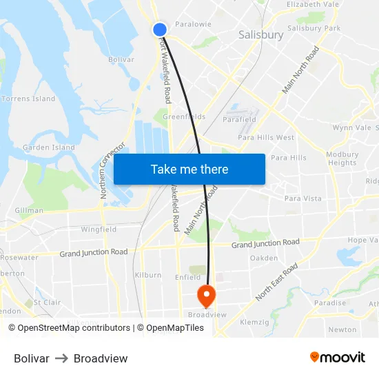Bolivar to Broadview map