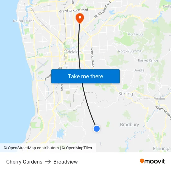 Cherry Gardens to Broadview map