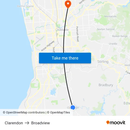 Clarendon to Broadview map
