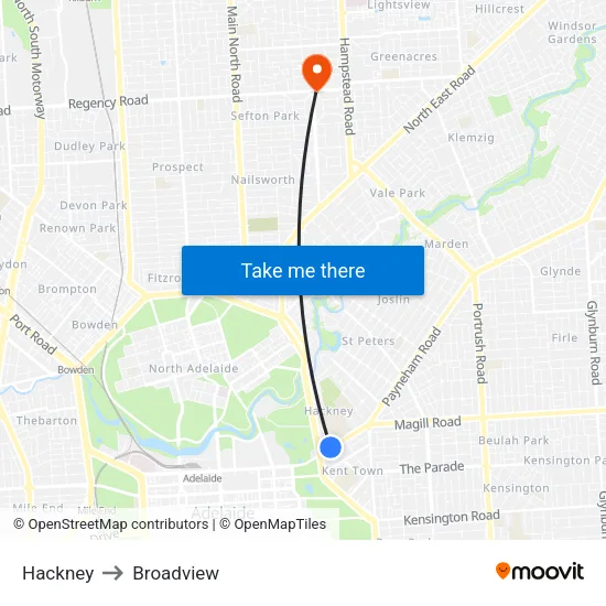 Hackney to Broadview map