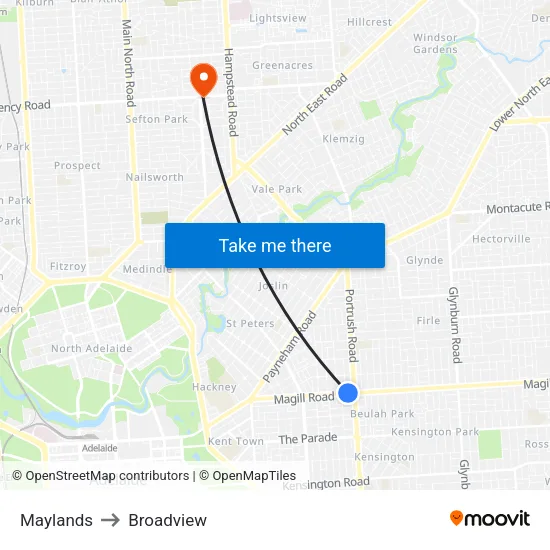 Maylands to Broadview map