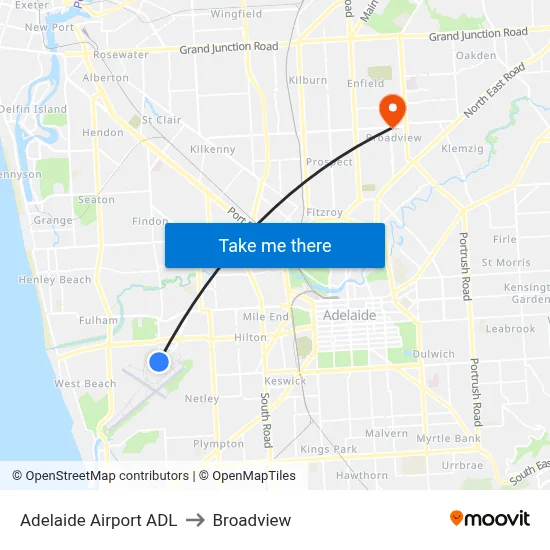 Adelaide Airport ADL to Broadview map