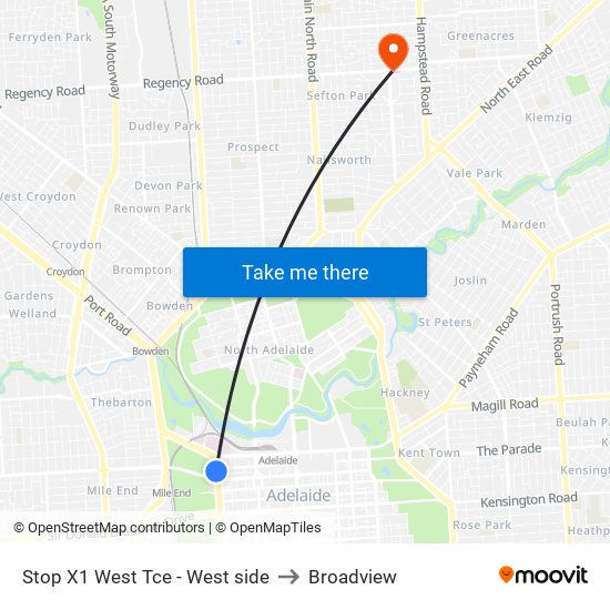 Stop X1 West Tce - West side to Broadview map