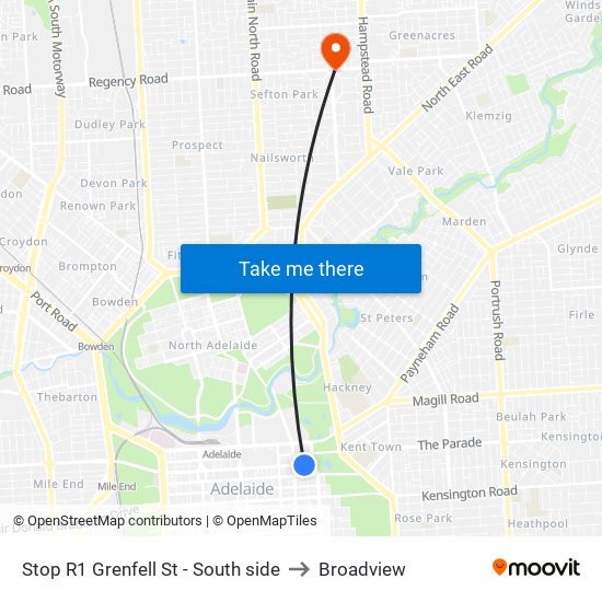 Stop R1 Grenfell St - South side to Broadview map