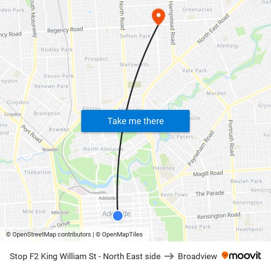 Stop F2 King William St - North East side to Broadview map