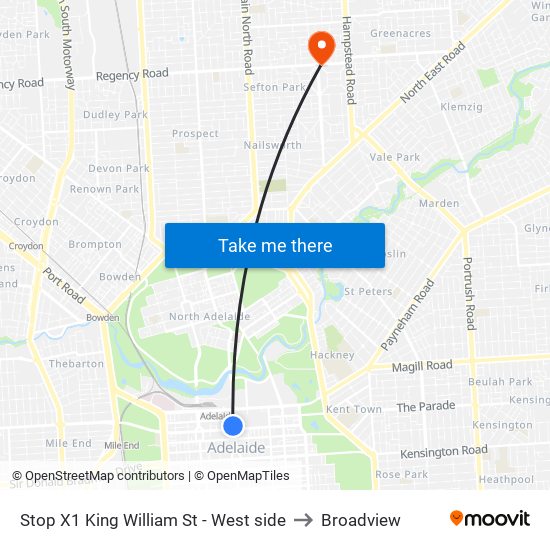 Stop X1 King William St - West side to Broadview map