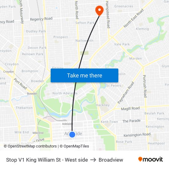 Stop V1 King William St - West side to Broadview map