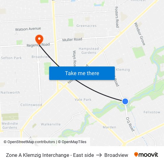 Zone A Klemzig Interchange - East side to Broadview map