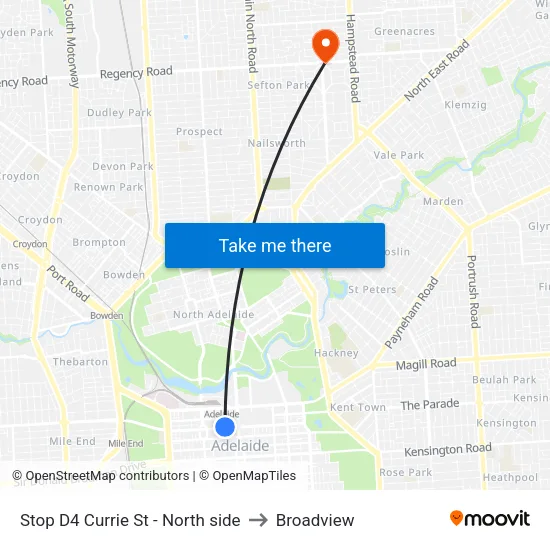 Stop D4 Currie St - North side to Broadview map