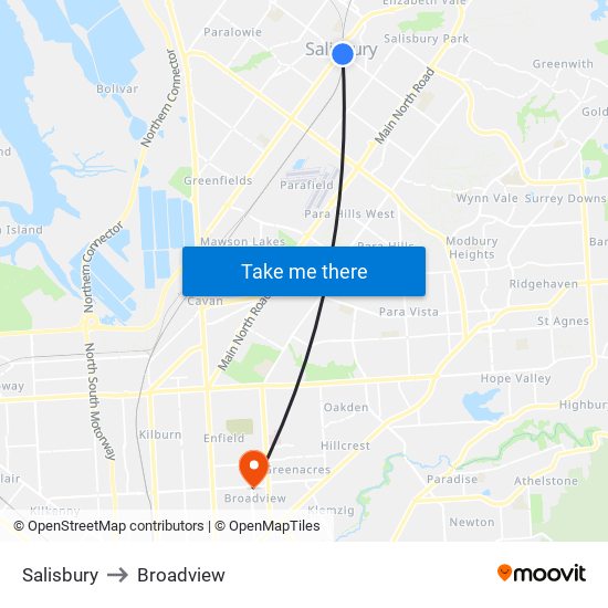 Salisbury to Broadview map