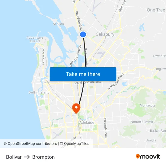 Bolivar to Brompton map