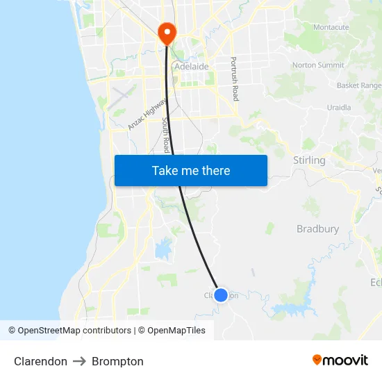 Clarendon to Brompton map