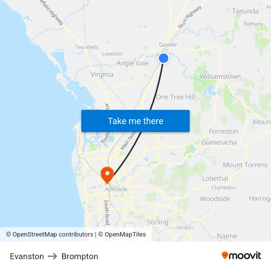 Evanston to Brompton map