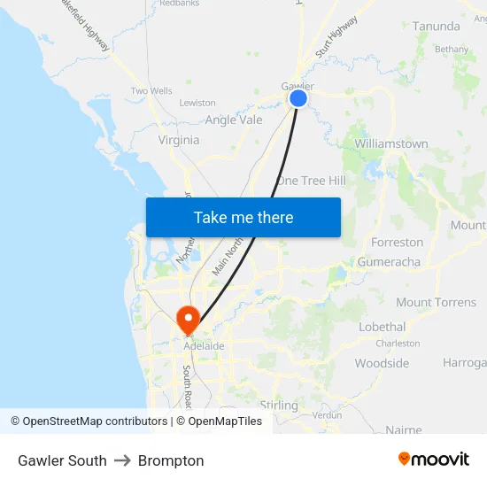 Gawler South to Brompton map