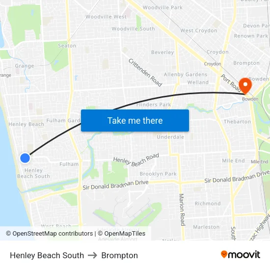 Henley Beach South to Brompton map